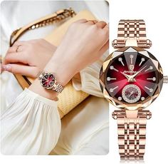 💃 Elegant Design: This woman's watch features a unique diamond-cut glass and luxury rhinestone-decorated dial, paired with a dainty leather band. Perfect for any occasion, Cocktail Party, Evening Party, Prom, or Wedding. 🎁 Ideal Gift: Surprise your loved ones with this attractive and elegant small wrist watch. It's a perfect gift watches for women, mom, wife, and girlfriend on birthdays, Mother's Day, Christmas, Thanksgiving, or any special occasion. ✅ Premium Quality: Our team has years of wa Petite Jewelry, Rose Gold Brown, Red And White Roses, Womens Watches Luxury, Luxury Diamonds, Diamond Quartz, Women Watches, Unique Diamonds, Women Diamond