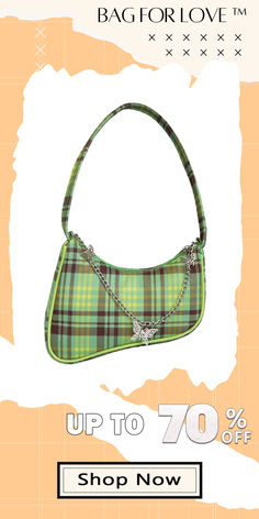 Bag For Love - Plaid Print Chain & Butterfly Decor Baguette Bag - Women Shoulder Bags Chain Butterfly, Butterfly Decor, Butterfly Decorations, Green Pattern, Plaid Print