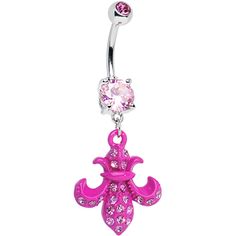 Pink Gem Hot Pink Flipped Fleur de Lis Dangle Belly Ring | Body Candy Body Jewelry #bodycandy 2000s Jewelry, Authentic Corsets, Edgy Jewelry