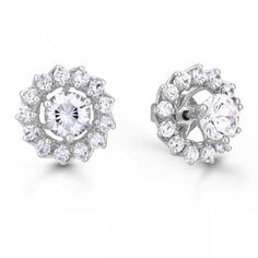 Discover elegance with our New Ladies Diamond Studs with Jackets at HarryChadEnt.com. These dazzling earrings boast a total of 3.05 carats, featuring a 0.75 carat round diamond as the center stone in a secure prong setting. The sidestones, also round-shaped, are delicately set in prongs, enhancing the beauty of these White Gold studs. Shipping within 14 to 21 business days. Perfect for the modern, sophisticated woman. Elegant Cubic Zirconia Cluster Earrings With Halo Setting, White Round Cluster Earrings For Formal Occasions, Dazzling Round Diamond Earrings For Formal Occasions, Dazzling Formal Cluster Earrings With Halo Setting, Dazzling Halo Diamond Earrings For Formal Occasions, Dazzling Cluster Earrings With Halo Setting For Formal Events, Elegant Diamond White Cluster Earrings With Halo Setting, Elegant Diamond Cluster Earrings With Halo Detail, Formal Round Cluster Earrings Fine Jewelry