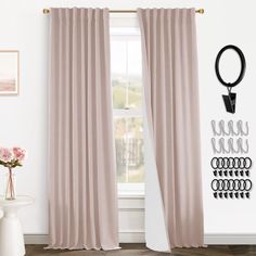 the curtains in this room are pink and black