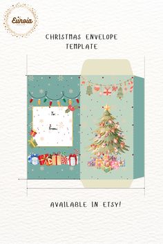 an envelope with a christmas tree on it and the words,'christmas envelope template available in