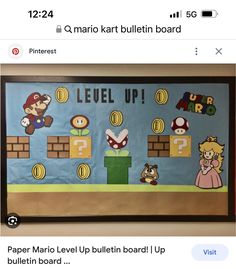 an image of a bulletin board with mario and luigi in the middle, which reads level up