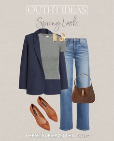 Spring Work Outfits For Women 2024, Spring Work Outfits 2024, Casual Friday Work Outfits, Friday Night Outfit, Outfit Navy, Jeans Tshirt, Casual Spring Outfit, Outfit College, Money Outfit