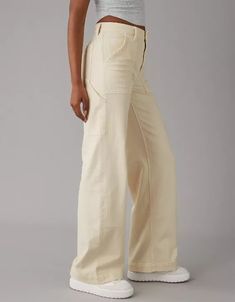 AE Dreamy Drape Woven Super High-Waisted Baggy Wide-Leg Pant Khaki Jeans, Europe Outfits, Linen Pants, School Outfits, Wide Leg Jeans, Wide Leg Pants, What To Wear, Women's Jeans, American Eagle Outfitters