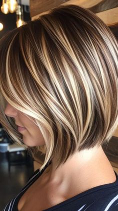 #shorthaircut #hairinspo #hairgoals #pixiecut #bobhaircut #shorthairstyles #hairtrends #hairtransformation #shorthairdontcare #chopitoff #newlook #haircutideas #shorthairlove #hairchop #freshcut Medium To Long Bob Hairstyles, Blonde Highlights On Fine Hair, Dark Blond Ash Hair, Subtle Stacked Bob Haircut, Brown Highlighted Bob, Short Brown Hair With Chunky Highlights, Hair Color Ideas For Women In Their 50, Below The Chin Bob, Short Hairstyle Women Highlights