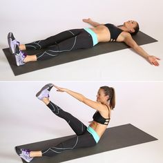 a woman is doing an exercise on a mat