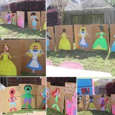 several pictures of cardboard cut outs with princesses on them