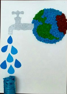 a water faucet with the earth as a spout and raindrops on it