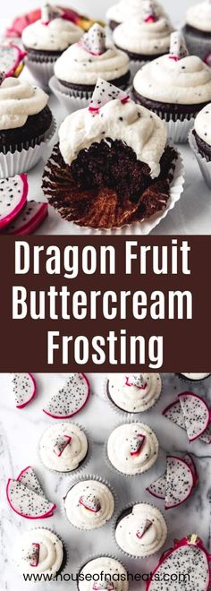 dragon fruit buttercream frosting on top of cupcakes