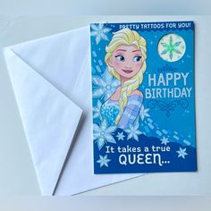 Brand New Disney Frozen Elsa Happy Birthday “It Takes A True Queen” Greeting Gift Card W/ Envelope For Girls :) Happy Birthday It, Disney Frozen Gift, Aladdin Party, Disney Storybook, Birthday Gift Cards, Card Tattoo, Queen Elsa, Disney Party, Disney Frozen Elsa