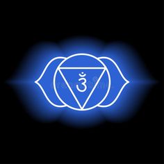 the chakrah symbol in blue light on black background royalty illustration