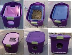 several pictures of different types of litter boxes