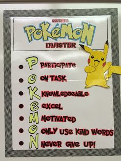 a bulletin board with the words pokemon written on it