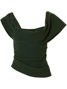 Carolina Herrera off-shoulder draped corset top - Green Green Draped Dress, Structured Tops For Women, Cute Summer Blouse, Emerald Clothes, Dark Green Clothes, Corset Top With Sleeves, Dark Green Corset, Dark Green Outfit, Draped Corset Top