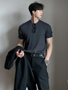 Big Guy Business Casual, Business Casual All Black Outfits, Male Business Casual Outfits, Black Men Business Casual Outfits, Fancy Male Outfits, Korean Fashion Men Summer, Handsome Outfit, Ideal Relationship, Korean Street Fashion Men