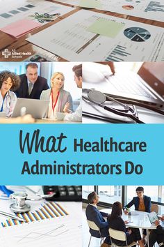 the cover of what healthcare admistators do, with images of people working on laptops