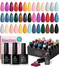 PRICES MAY VARY. [What You Get]: 20 x Mini Gel Polish Colors (0.17oz/5ml each bottle) + 3 x No Wipe Base and Glossy & Matte Top Coat (0.25oz/7.5ml each bottle). 20 colors, beautiful shades of popular and trendy colors suitable for all seasons and daily routine life! This natural glitter gel polish set is an essential for everyone! Valentines Gifts are a good choice. [Beetles 2024 New Arrival]: Beetles 20 different shades of popular and trendy colors suitable for all seasons and daily routine lif Beetle Nail Polish, Black Gel Polish, Christmas Nail Polish, Nail Polish Manicure, Routine Life