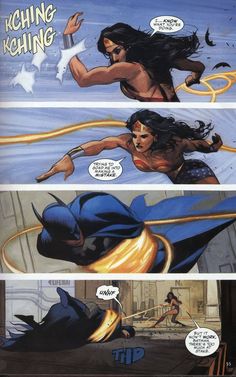 an image of a comic book page with wonder woman in the middle and batman on the bottom