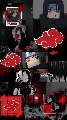 anime character collages with red and black background