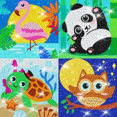 an image of animals that are in the mosaic art work on canvases and paper