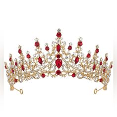 New Sweetv Baroque Princess Tiara For Women, Royal Queen Crown Diadem Headband, Crystal Costume Accessories For Prom Birthday Red, Audrey Quinceanera Crown Red And Gold Crown Quinceanera, Red Quinceanera Crowns, Writing Outfits, Accessories For Prom, Ruby Tiara, Royal Queen Crown, Crystal Costume, Quinceanera Crown