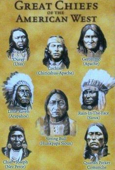 the great chiefs of the american west, written in black and white ink on yellow paper