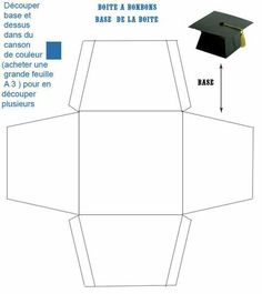 an origami box with a graduation cap cut out and labeled on the side