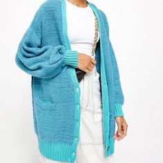 Never Worn. Extra Button Included As Shown. So Soft!! Snow Drop, Faux Fur Cardigan, Turquoise Sweater, Fur Cardigan, Free People Cardigan, Open Cardigan Sweater, Oversized Cardigan, Free People Sweaters, Junior Outfits