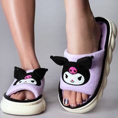 Sanrio Kuromi 3d Character Slides 100% Polyester Plush Detail Thick And Soft Eva Sole For Ultimate Comfort Cloud Soft Footbed Purple/Black Size Measurements: S: Fits Shoes Size 6-7 M: Fits Shoes Size 7-8.5 L: Fits Shoes Size 9-11 Kuromi Clothes, Elf Slippers, Holiday Slippers, Christmas Slippers, Hello Kitty Accessories, Cute Dress Outfits, Hello Kitty Items, Sanrio Kuromi, Paper Crafts Diy Tutorials