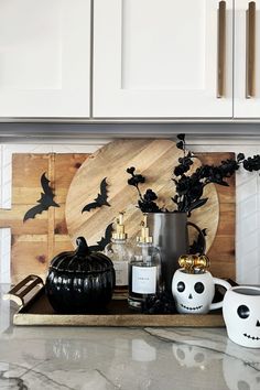 the kitchen counter is decorated with halloween decorations