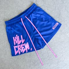 MUAY THAI SHORTS (MID THIGH CUT) - BLUE / PINK - Kill Crew Cute Workout Outfits, Workout Fits, Muay Thai, Double Layer, Workout Shorts, Workout Clothes, Womens Bottoms, Womens Shorts, Women Shopping