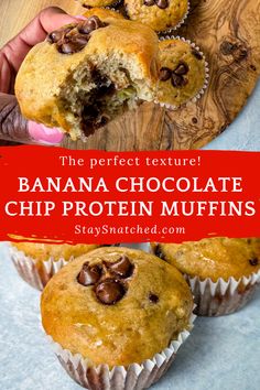 the perfect texture banana chocolate chip protein muffins