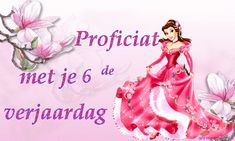 a woman in a pink dress with flowers and butterflies on it's side, next to the words profficat met je 3 de verandag