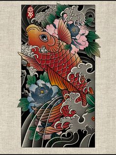 Koi Fish Japanese, Traditional Japanese Tattoo Flash, Slavic Tattoo, Japanese Koi Fish Tattoo, Koi Tattoo Sleeve, Dragon Tattoo Sketch, Tattoo Japanese Style, Japanese Flower Tattoo