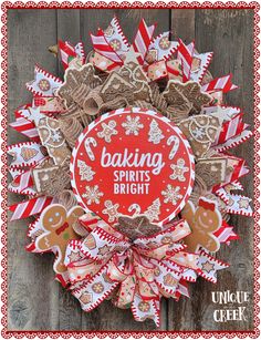 a wreath made out of gingerbreads and cookies with the words baking spirits bright on it