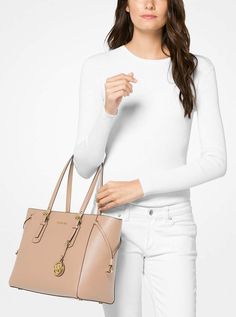 MICHAEL Michael Kors Voyager Medium Leather Tote Michael Kors Outlet, Michael Kors Shoulder Bag, Zip Tote, Leather Handbags Tote, Medium Tote, Michael Kors Hamilton, Handbags Michael Kors, Luxury Accessories, Signature Design