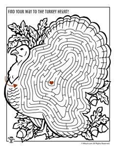 a turkey maze with the words find your way to the turkey heart