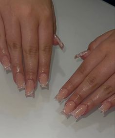 Medium Glitter French Tip Nails, Glittery French Tip Nails Square, Diamond Nails Short, Classy White French Tip Nails, 21st Birthday Nails Short, Simple Bday Nails, Graduation Nails Ideas 2023, Baddie Short Acrylic Nails Designs, Birthday Nails 21st