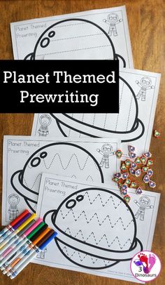 printable planet themed prewriting worksheets for kids to practice their handwriting skills