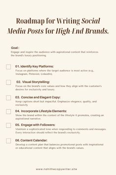 the roadmap for writing social media posts for high - end brands info sheet