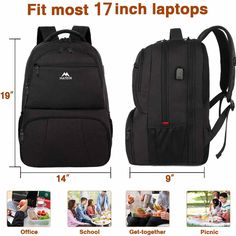 Lunch Backpack Description The lunchbox backpack with a insulated cooler compartment, keep your lunch cool or warm for 2-4 hours. This backpack with lunch box has large capacity giving you maximum back support. Even you can take it as a bookbag, perfect for school, work, office, picnic or other outdoor activities and daily life use. Backpack Lunchbox Dimensions: 19 x 14 x 9 inches; lunch Box Compartment: 13.5 x 6.8 x 7.5 inches; Item Weight: 2.0 lbs; Capacity: 39L; Backpack Lunchbox Material: Pr Functional Backpack-style Lunch Bag For Back To School, Functional Backpack Lunch Bag For Back To School, Travel Lunch Backpack In Black, Back To School Lunch Bag Backpack For Outdoor Activities, Black School Backpack Lunch Bag, Black Backpack Lunch Bag For School, Black Lunch Bag For Back To School Travel, Lunch Box Backpack, 17 Inch Laptop Backpack