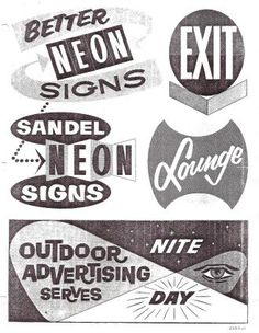 an old advertisement from the 1950's showing various signs and advertisements for outdoor advertising