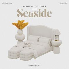 the bedroom collection seaside is designed to look like it has been made in white and gold