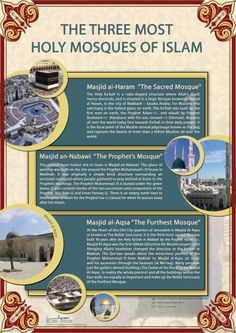 The Three Most holy Sites In Islam Poster by Islamic Posters Islam Poster, Islamic Journal, Prophets In Islam, Pillars Of Islam, Masjid Al Haram, Coran Islam, Islam Religion, Ramadan Quotes