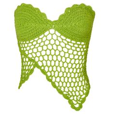 a green crocheted bralet on a white background