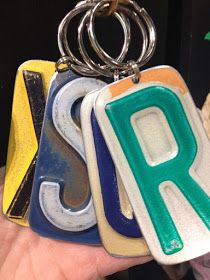 a hand holding four different colored letters on it's keychain, with the letter p in the middle