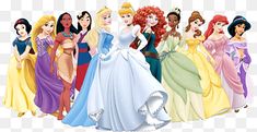 there are many princesses standing together in dresses