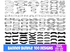 a large set of banners and ribbons in different styles, with the text banner bundle 100 designs