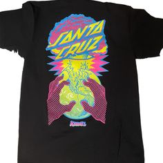 Nwot Santa Cruz Skateboard Short Sleeved Tee Black Relaxed Fit T-shirt For Skateboarding, Black Screen Print T-shirt, Santa Cruz Skateboards, Santa Cruz Shirt, Skateboard Decks, Skateboard, Short Sleeve Tee, Black Pink, Tee Shirts